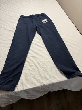 Roots Dark Navy Fleece Sweatpants with White Logo Tag